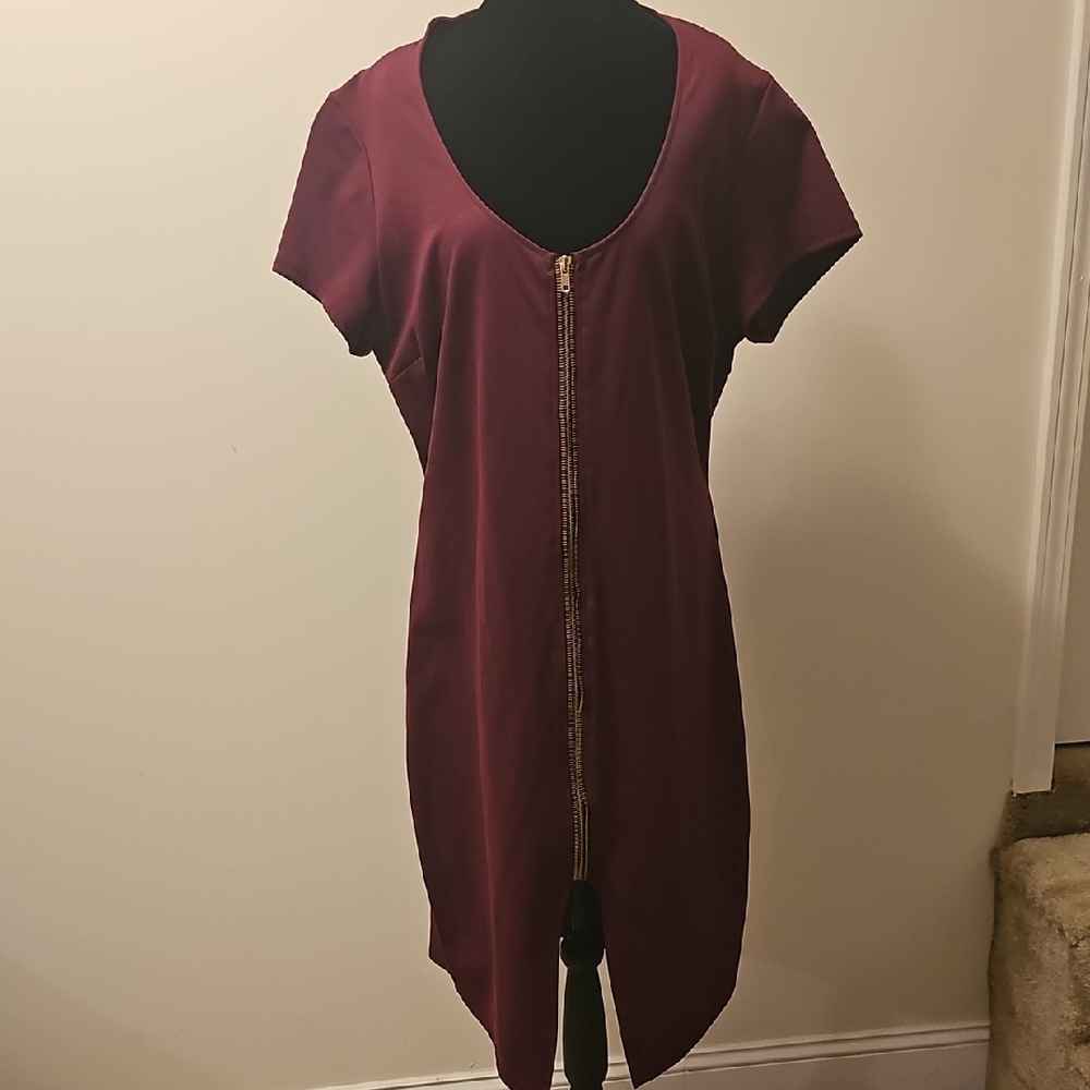 Elegant Burgundy Dress with Front Zipper